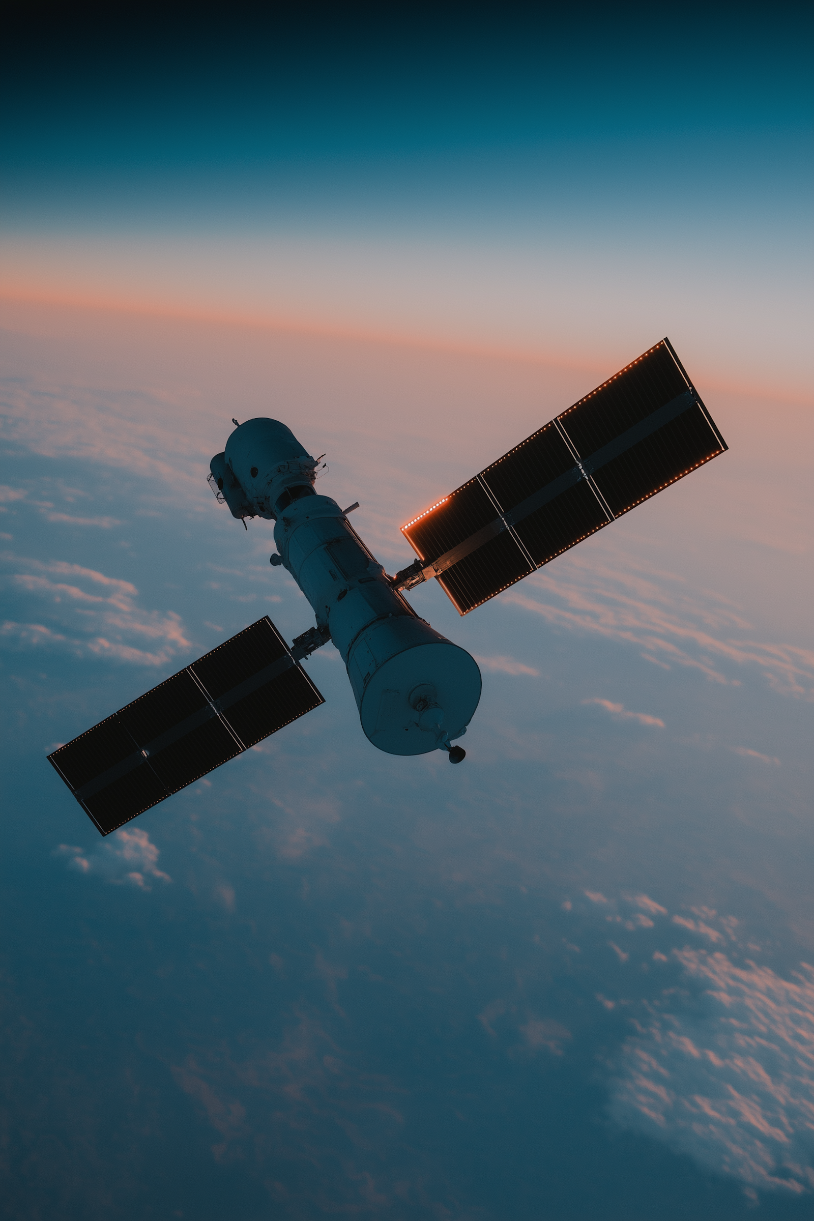 Satellite Orbiting Earth at Sunrise